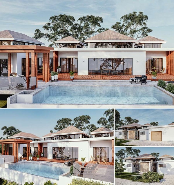 Mẫu biệt thự 1 tầng hiện đại mái Nhật