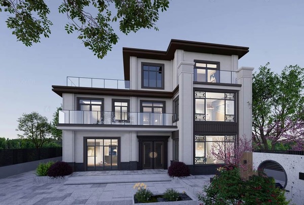 Mẫu 3: Không gian biệt thự Trung Hoa hiện đại rộng thoáng, phối màu cực kỳ tinh tế