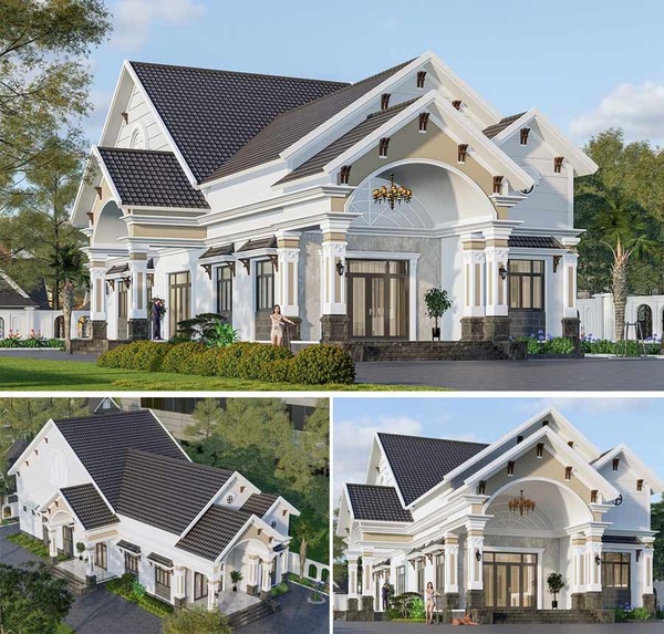 Biệt thự 1 tầng  mái thái tổng thể sang trọng nhưng không quá phô trương