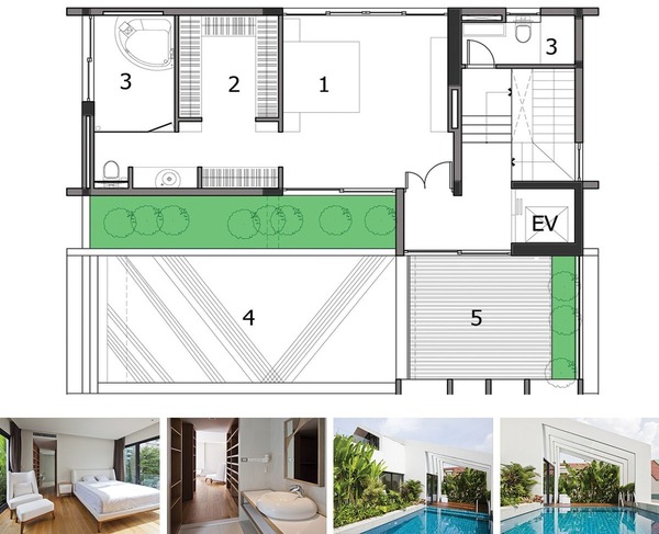 Mặt bằng biệt thự 1 tầng có hồ bơi, sân vườn