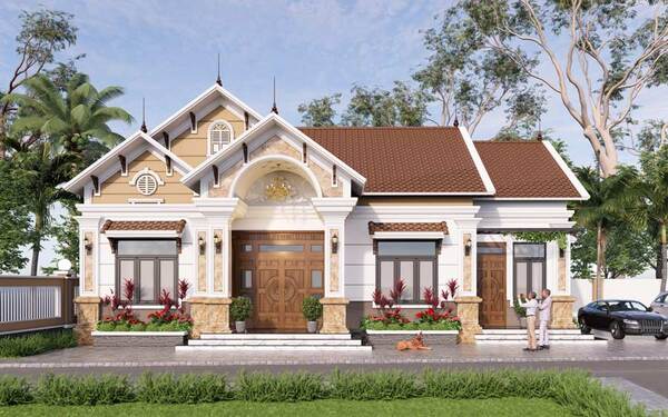 Mẫu 3: Thiết kế biệt thự mái Thái 1 tầng tân cổ điển đẳng cấp tinh tế