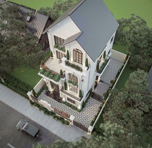 Mẫu 2: Góc nhìn tổng thể thể hiện sự bề thế của công trình