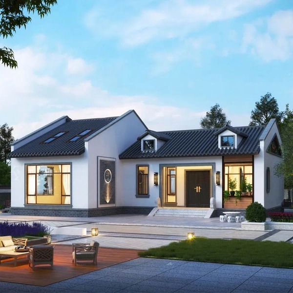 Mẫu 1: Mẫu nhà Trung Quốc 1 tầng đẹp, thiết kế gần gũi thiên nhiên thư giãn