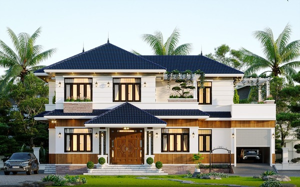 Mẫu 2: Mẫu nhà biệt thự 2 tầng mái Nhật đẹp, thiết kế sang trọng