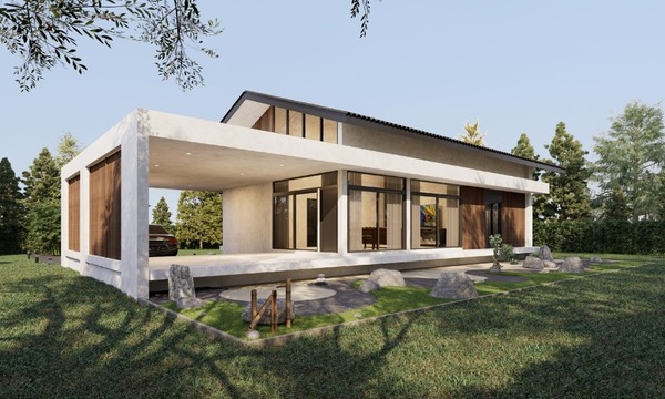 Mẫu 2: Mẫu villa 1 tầng mái Nhật phong cách Châu Âu, sân vườn xanh thoáng