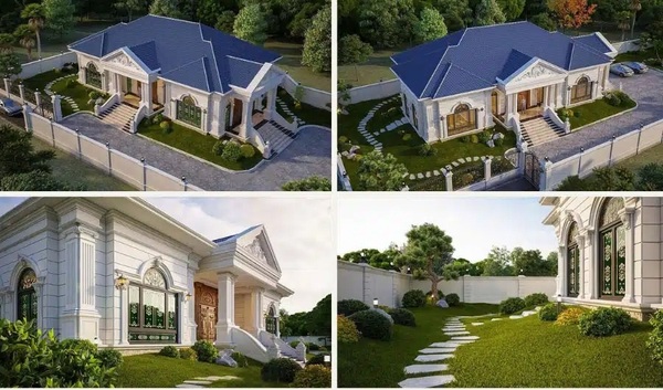 Mẫu 1: Biệt thự sân vườn 1 tầng kiểu Châu Âu, không gian xanh rộng thoáng