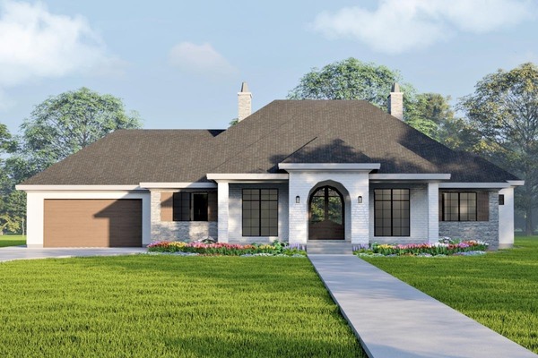 Mẫu 2: Mẫu villa sân vườn 1 tầng phong cách Châu Âu, thiết kế mở hiện đại