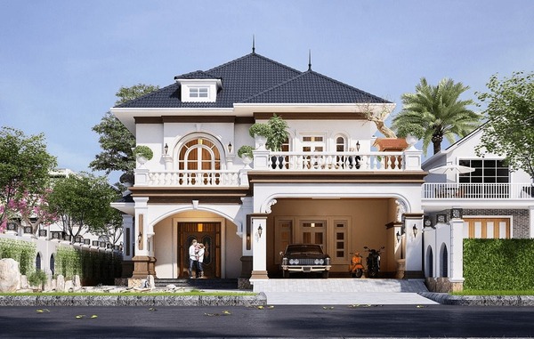 Mẫu 2: Mẫu biệt thự 2 tầng tích hợp gara ô tô, tối ưu không gian sử dụng