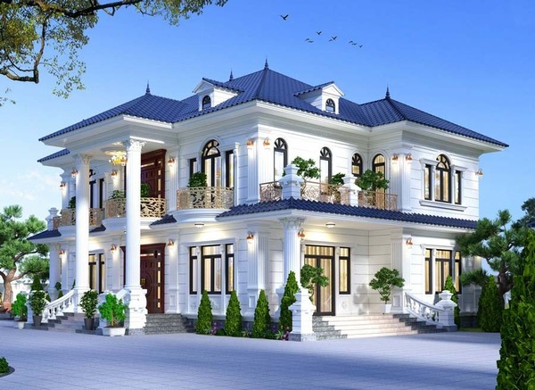 Mẫu biệt thự 2 tầng hình vuông bố cục cân đối hài hòa