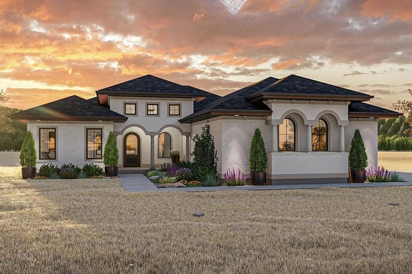Mẫu 1: Mẫu villa 1 tầng Địa Trung Hải cửa vòm, không gian nghỉ dưỡng