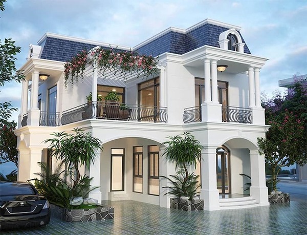 Mẫu 2: Mẫu biệt thự 2 tầng tân cổ điển nhẹ, đường nét tinh tế, hài hòa