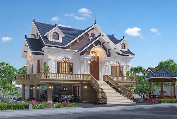 Mẫu 3: Nhà biệt thự 2 tầng phong cách tân cổ điển nhẹ, vẻ đẹp trang nhã hiện đại