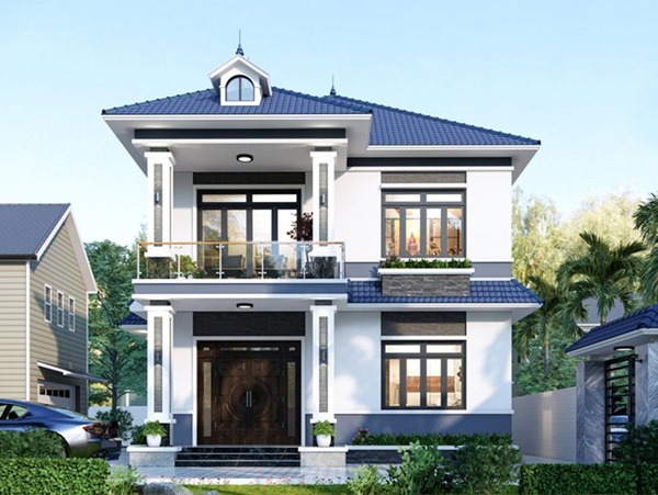 Mẫu 1: Biệt thự 2 tầng ở nông thôn đẹp, thiết kế hài hòa với thiên nhiên