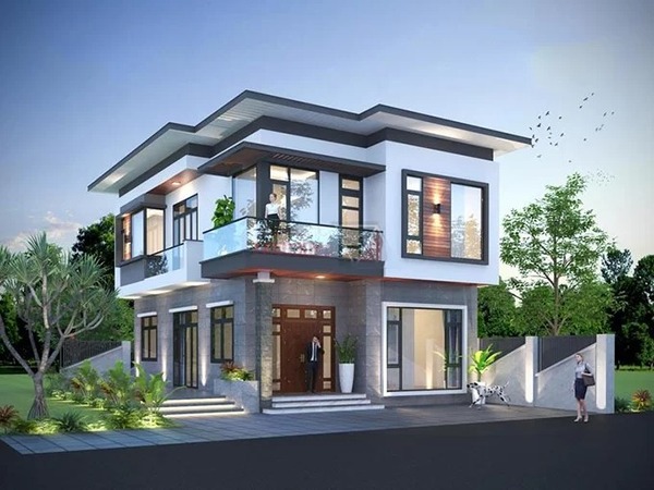Mẫu 3: Mẫu biệt thự 2 tầng mái bằng phong cách hiện đại