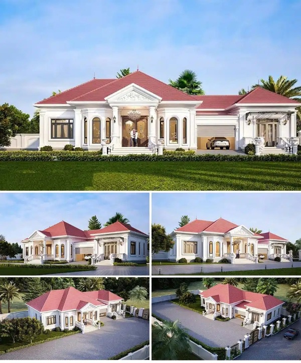 Mẫu 5: Mẫu villa 1 tầng hiện đại kiểu Châu Âu, công năng tối ưu