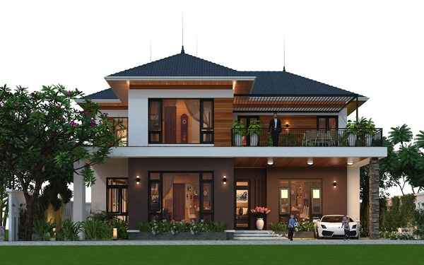 Mẫu 1: Mẫu biệt thự 2 tầng mái Thái phong cách tân cổ điển