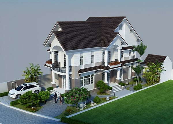 Mẫu Villa nghỉ dưỡng sân vườn 2 tầng không gian xanh