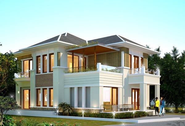Mẫu 2: Mẫu biệt thự 2 tầng sân vườn mái thái