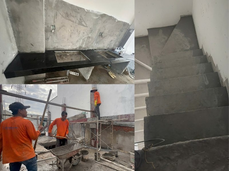 Thợ đang thực hiện thi công phần thô