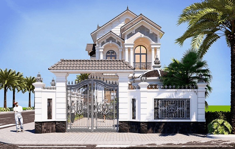 Mẫu biệt thự mái thái 3 tầng tân cổ điển đầy bề thế với hệ cổng nhôm đúc tinh xảo