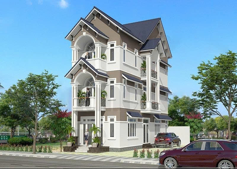 Thiết kế nhà phố mái Thái trắng sứ, lan can sắt mỹ thuật tinh xảo