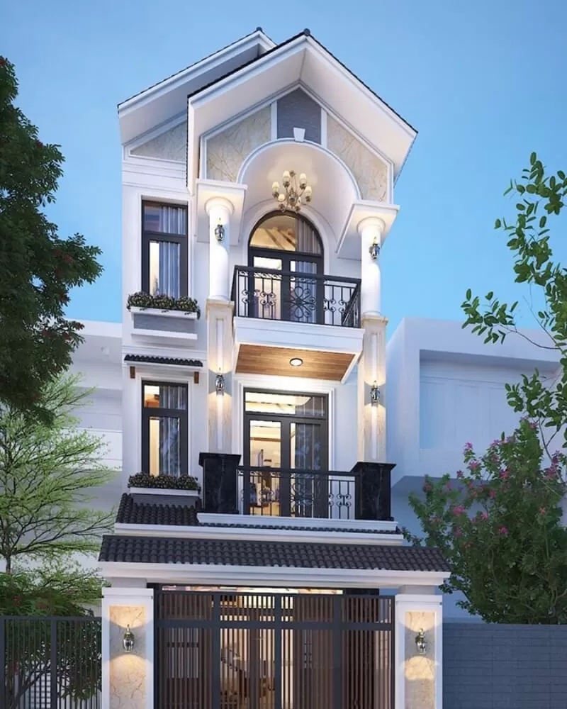 Mẫu nhà ống nổi bật với phù điêu vòm mái tinh xảo