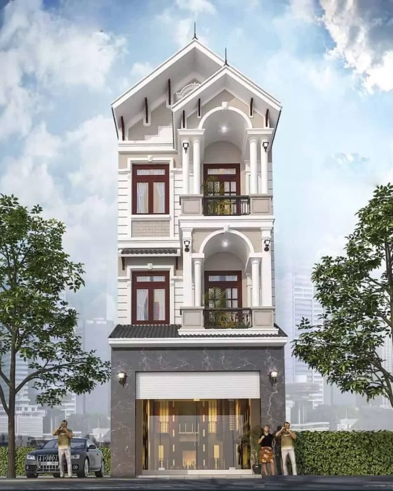 Thiết kế mái Thái cách điệu kết hợp cửa vòm và ban công sắt