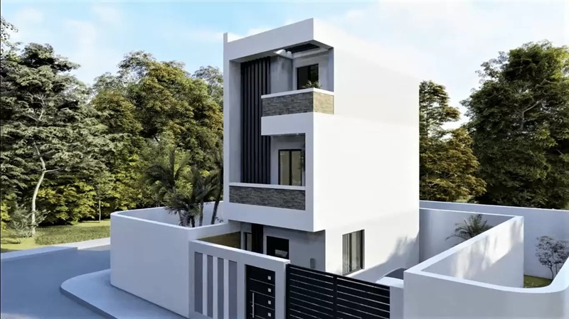 Mẫu nhà tối giản đề cao hình khối trắng muốt và không gian sống xanh mát