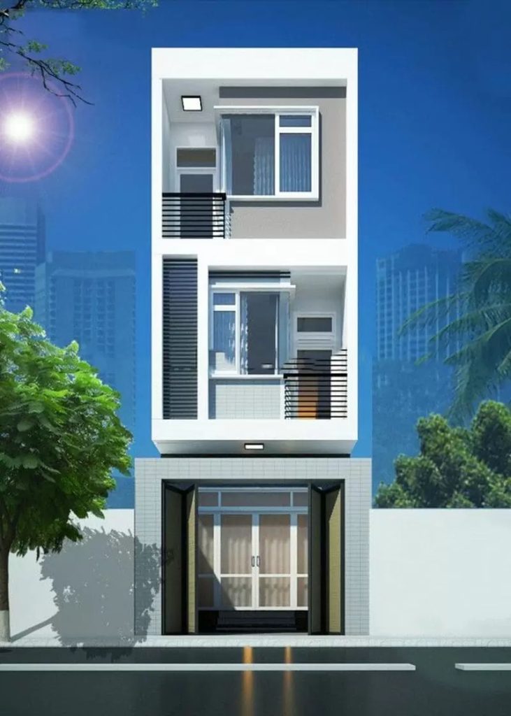 Nhà phố ống 3 tầng tối giản với  ban công kính
