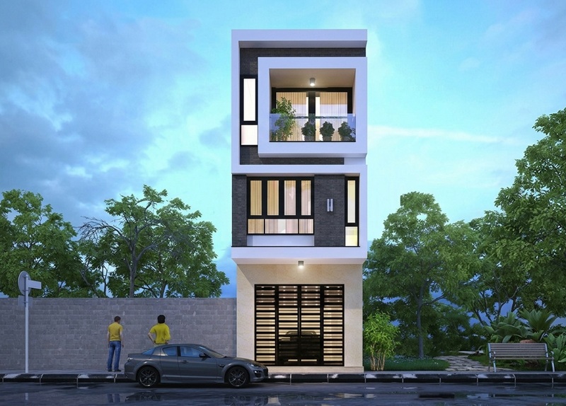 Nhà phố khối hộp hiện đại với tông xám trung tính 