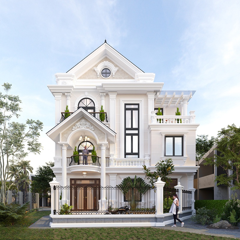 Nhà phố tân cổ điển hệ cửa vòm, trang trí đèn chùm