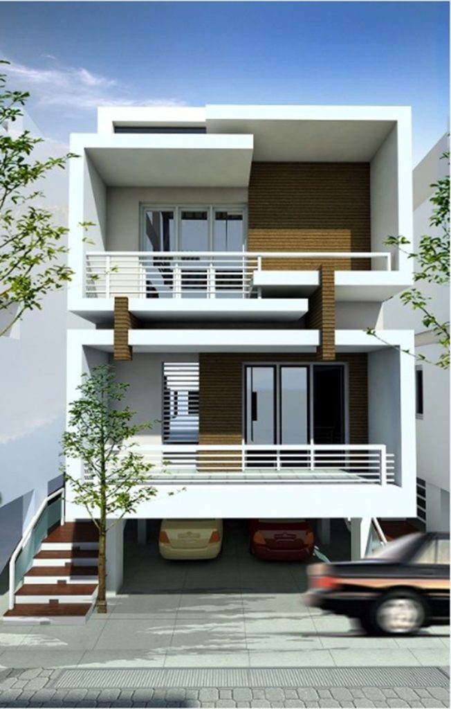 Mặt tiền nhà phố 5m 2 tầng với gara ở tầng trệt tách biệt với không gian sinh hoạt