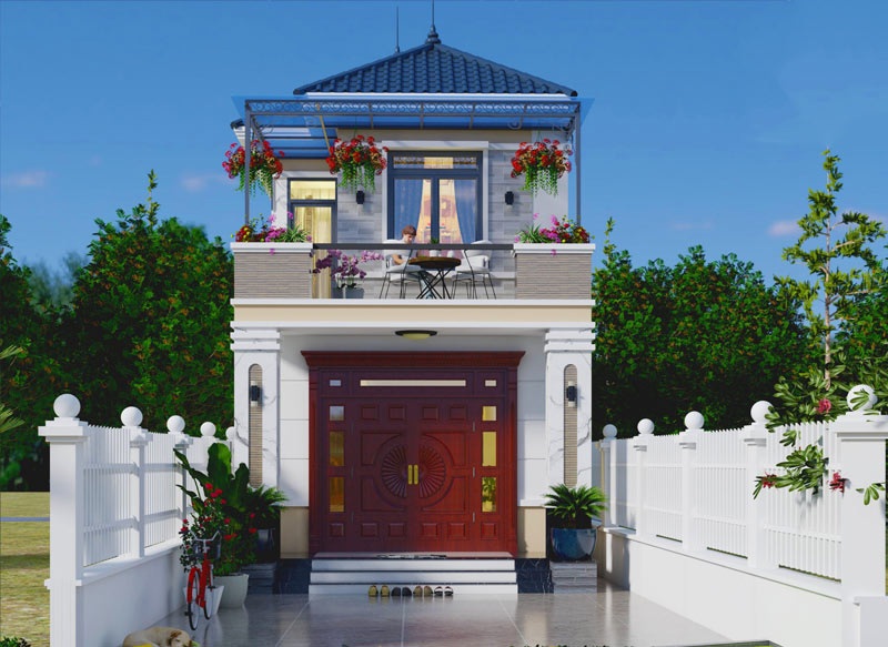Kiến trúc mái Thái đặc trưng, ban công sinh động với nhiều hoa và cây xanh