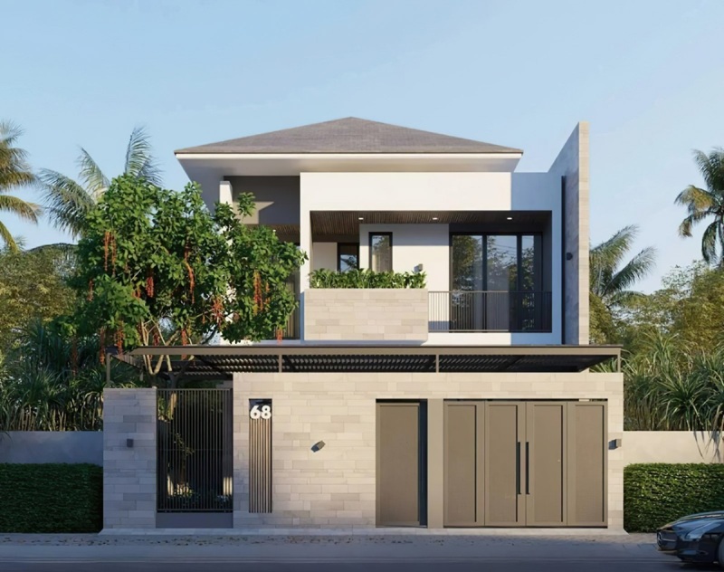 Nhà phố 2 tầng mái Nhật với khoảng sân thượng rộng rãi