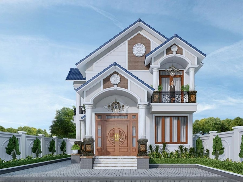 Nhà phố với hệ mái Thái chữ A cao ráo, cùng  các cột trụ và chi tiết trang trí cầu kỳ