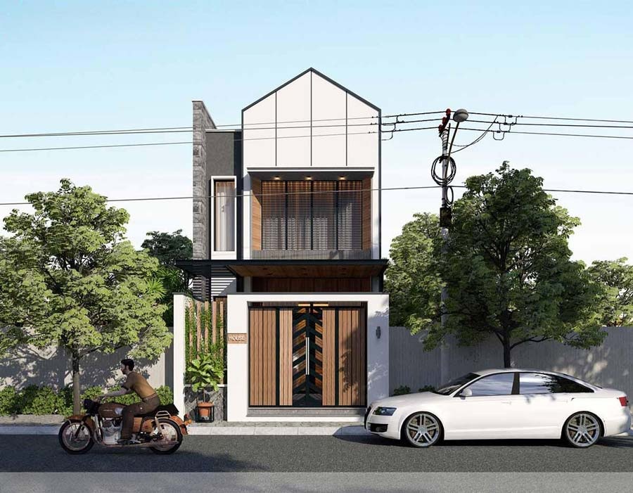 Mẫu nhà 2 tầng 1 tum hiện đại tối ưu diện tích với 3 phòng ngủ