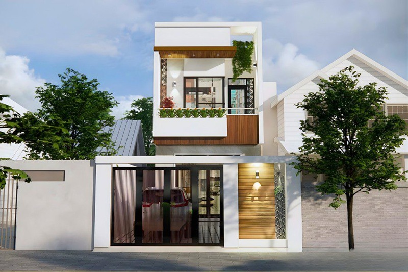 Nhà phố 2 tầng nổi bật với hệ cổng sắt đen sang trọng