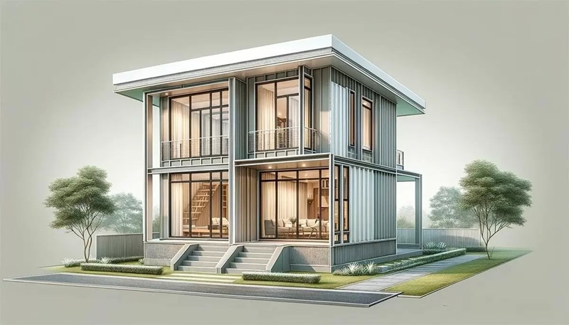 Mẫu nhà với cấu trúc hình khối vuông vắn và sử dụng nhiều hệ kính lớn