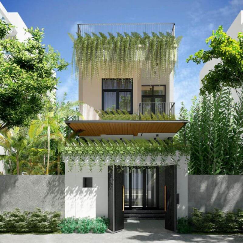 Mẫu nhà 3 tầng 4x20m có sân thượng xanh thư thái