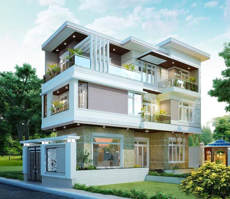 Mẫu nhà phố 3 tầng 2 mặt tiền 4x20m thông thoáng