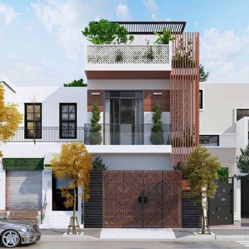 Mẫu nhà 3 tầng 5x16m có sân thượng xanh thoáng đãng