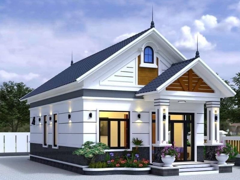 Mẫu nhà phố 1 tầng có 3 phòng ngủ mái Thái đẹp