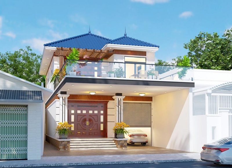 Mẫu nhà phố mặt tiền 7m tích hợp gara bên hông nhà