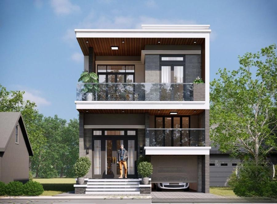 Mẫu nhà được thiết kế vị trí gara bên hông sân nhà