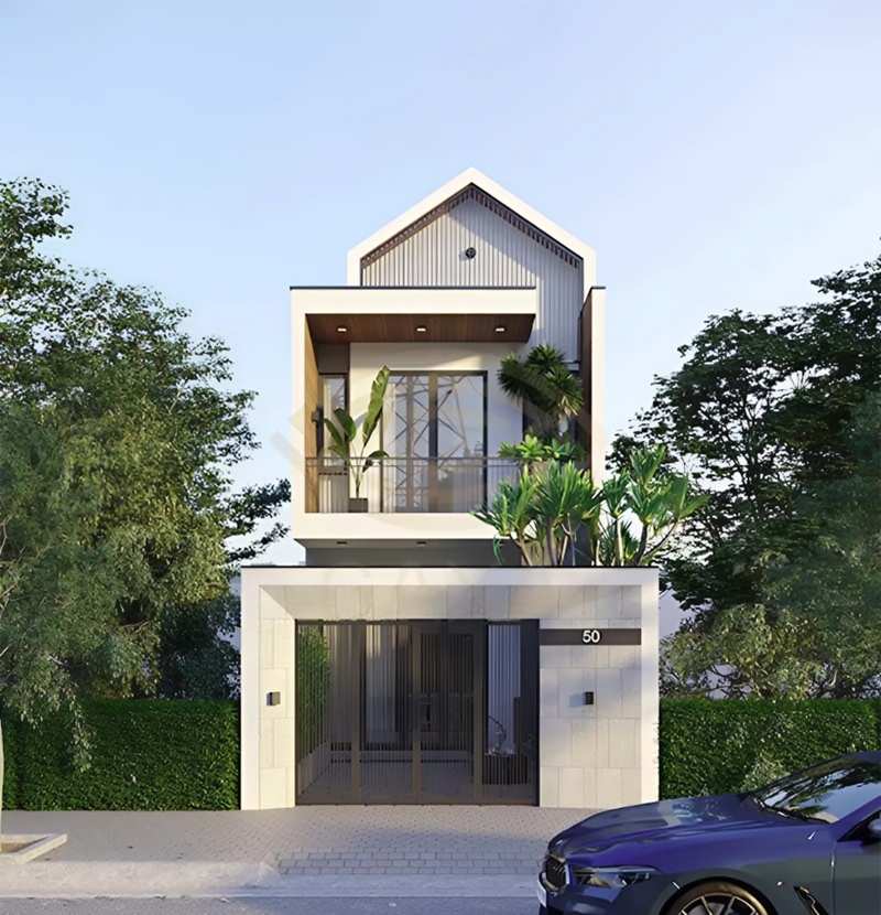 Nhà phong cách Bắc Âu thường kết hợp cùng bồn hoa bao quanh