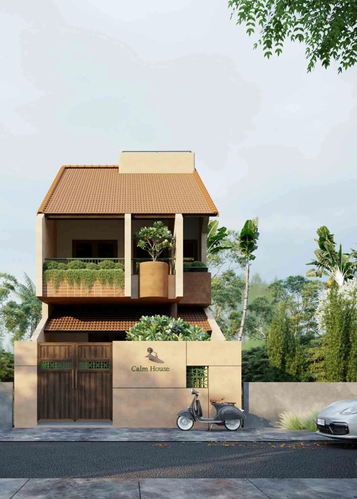 Nhà phố phong cách Tropical với ban công tràn ngập cây xanh