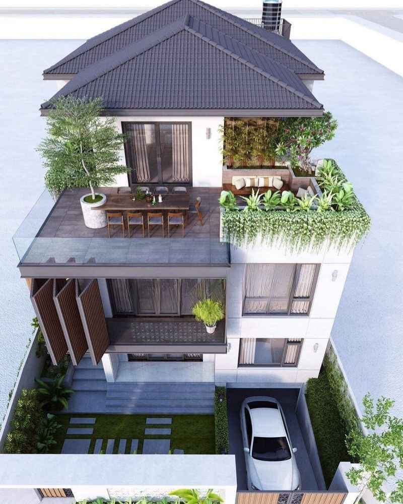 Nhà 3 tầng 1 tum tối giản kiểu Nhật