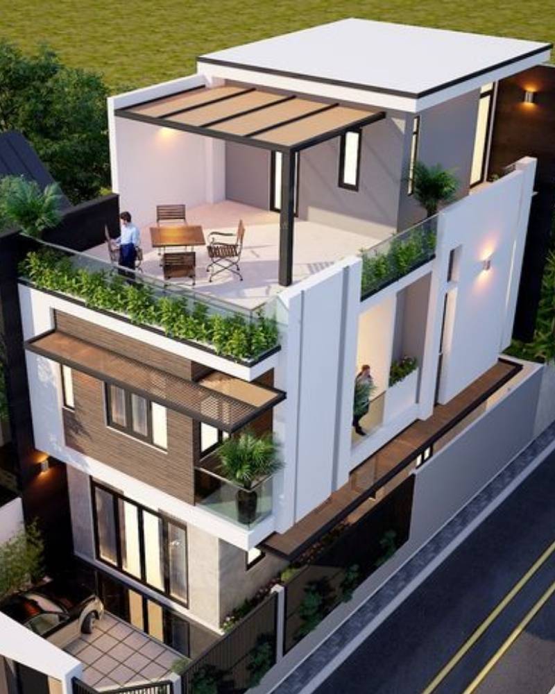 Mẫu nhà phố 3 tầng có 1 tum hiện đại