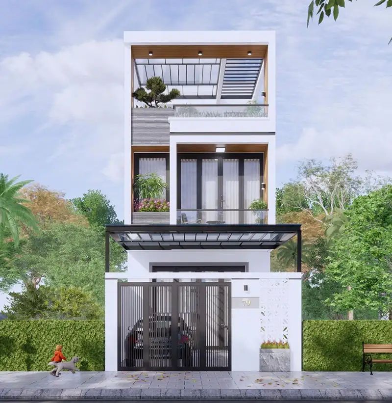 Mẫu nhà phố 3 tầng 5x13m hiện đại mái bằng cho người yêu thích sự năng động