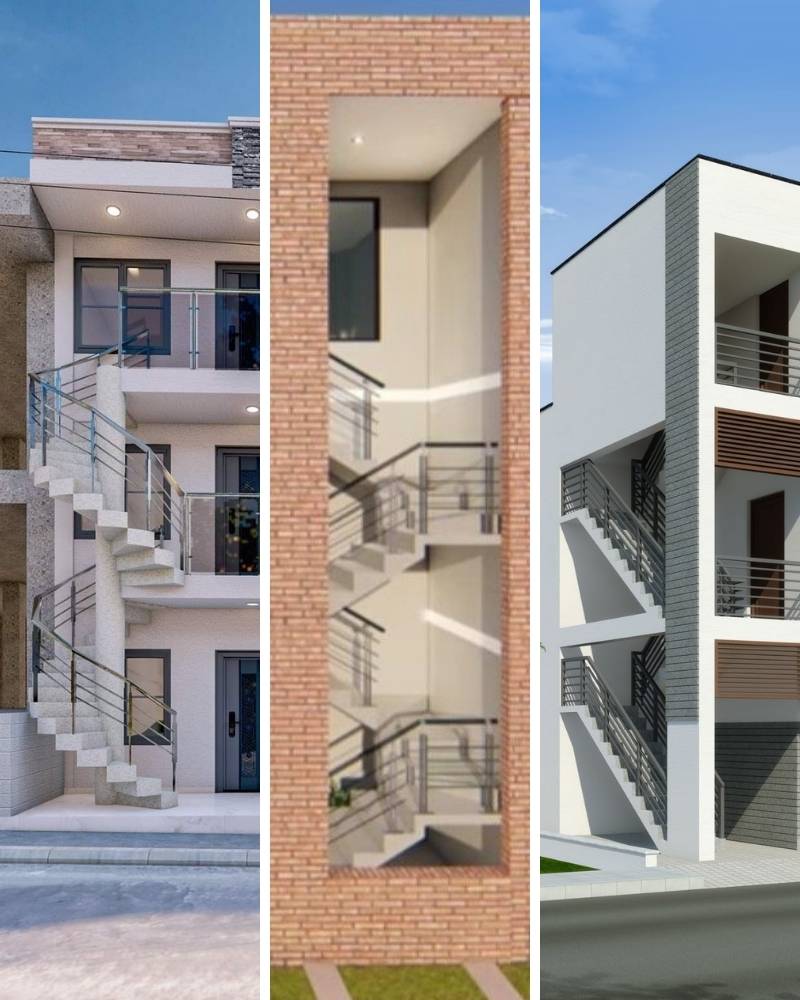 Các kiểu cầu thang ngoài trời phổ biến cho nhà phố 3 tầng